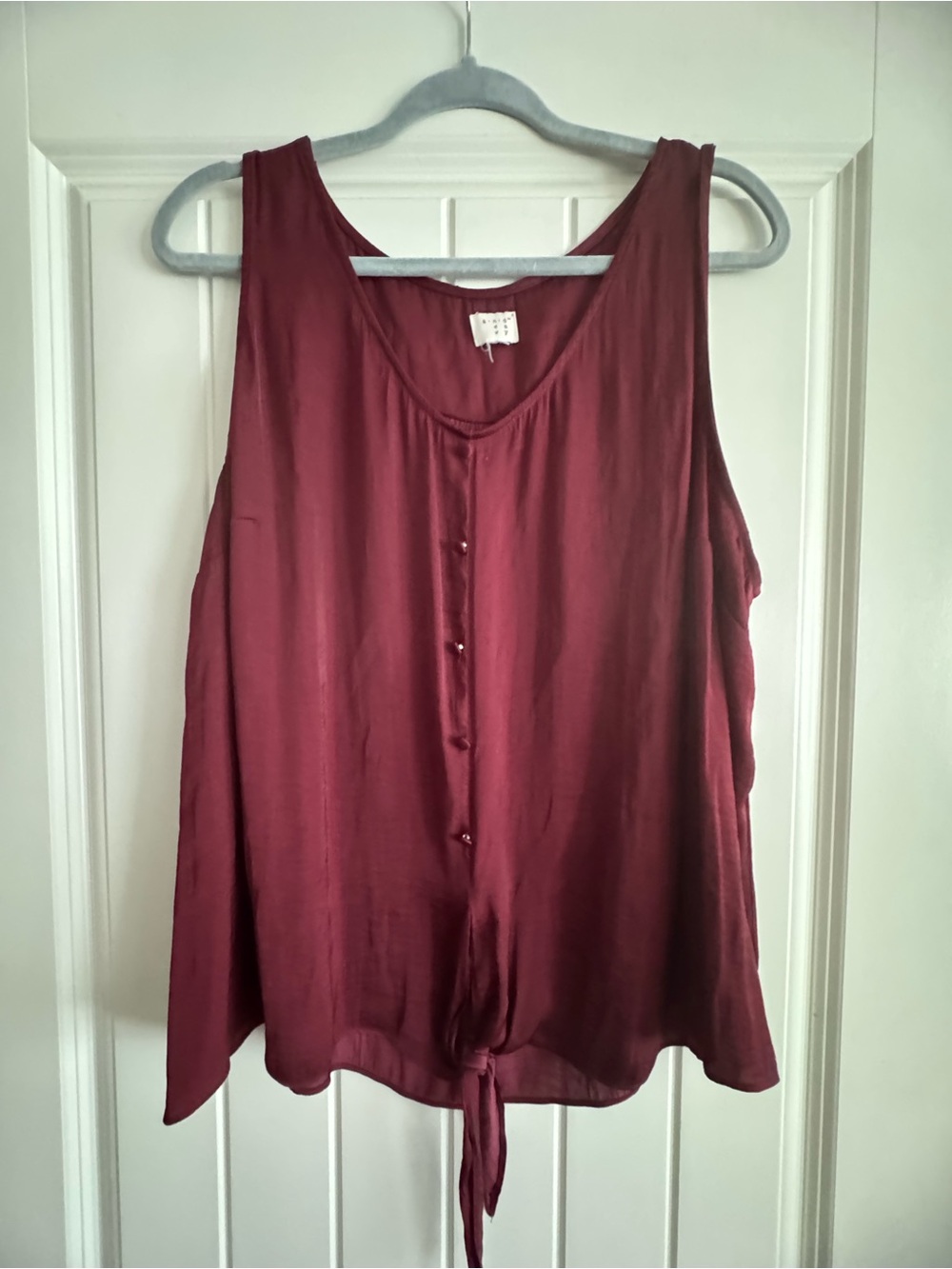 a new day Button-Front Tie Hem Tank Top - Burgundy
